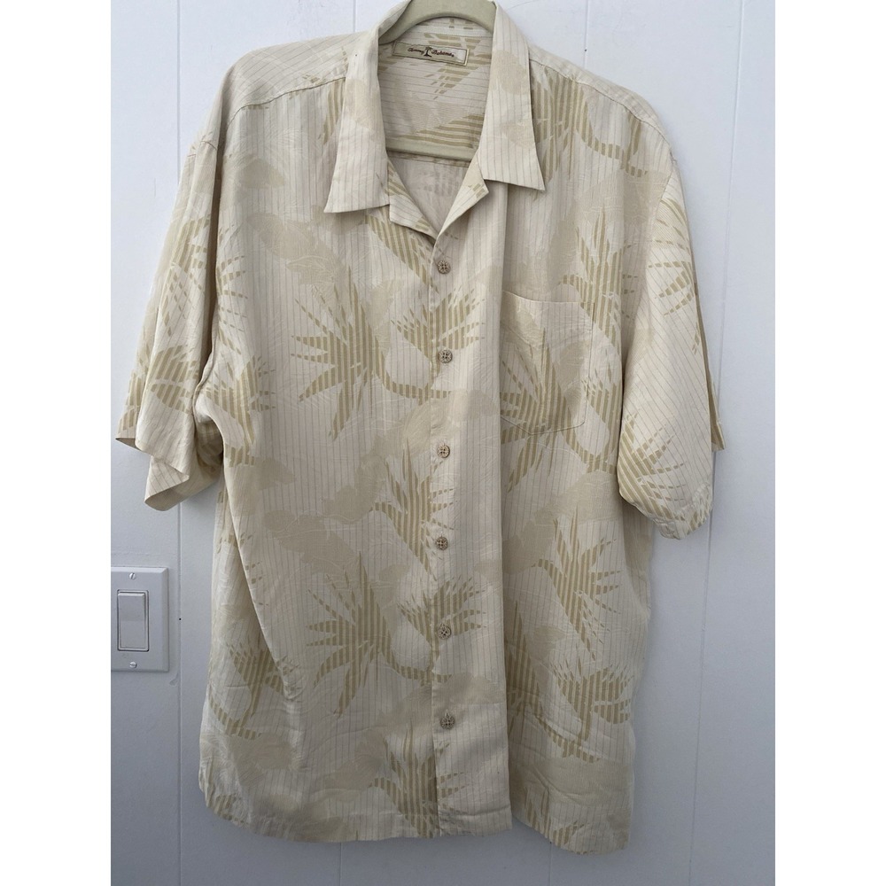 VTG Tommy Bahama Short‎ Sleeve Silk Shirt Mens XL Ivory Tropical